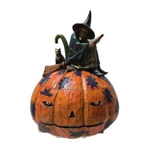 Jim Shore Witch on Jack-o'-lantern An Eerie Eve Awaits Heartwood Creek Halloween